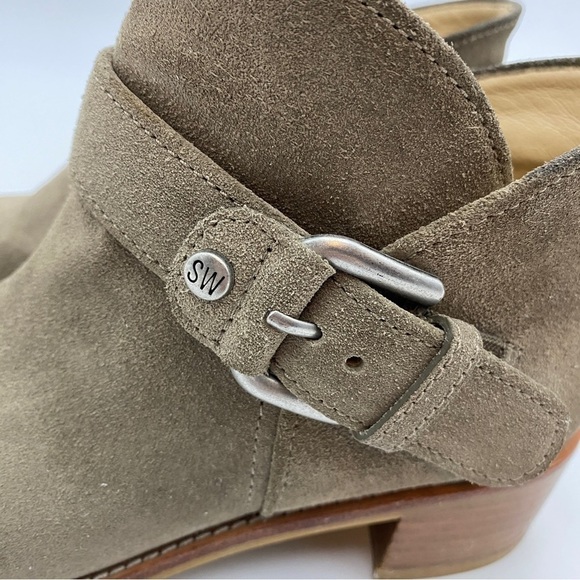 STUART Weitzman Dude Suede Bootie Boots in Neutral Size 4.5M Block Heels - Picture 8 of 13
